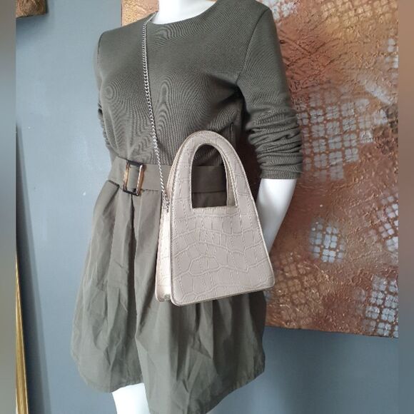 Zara Cream Faux Leather Croc-Embossed Women's Bag - Picture 4 of 14